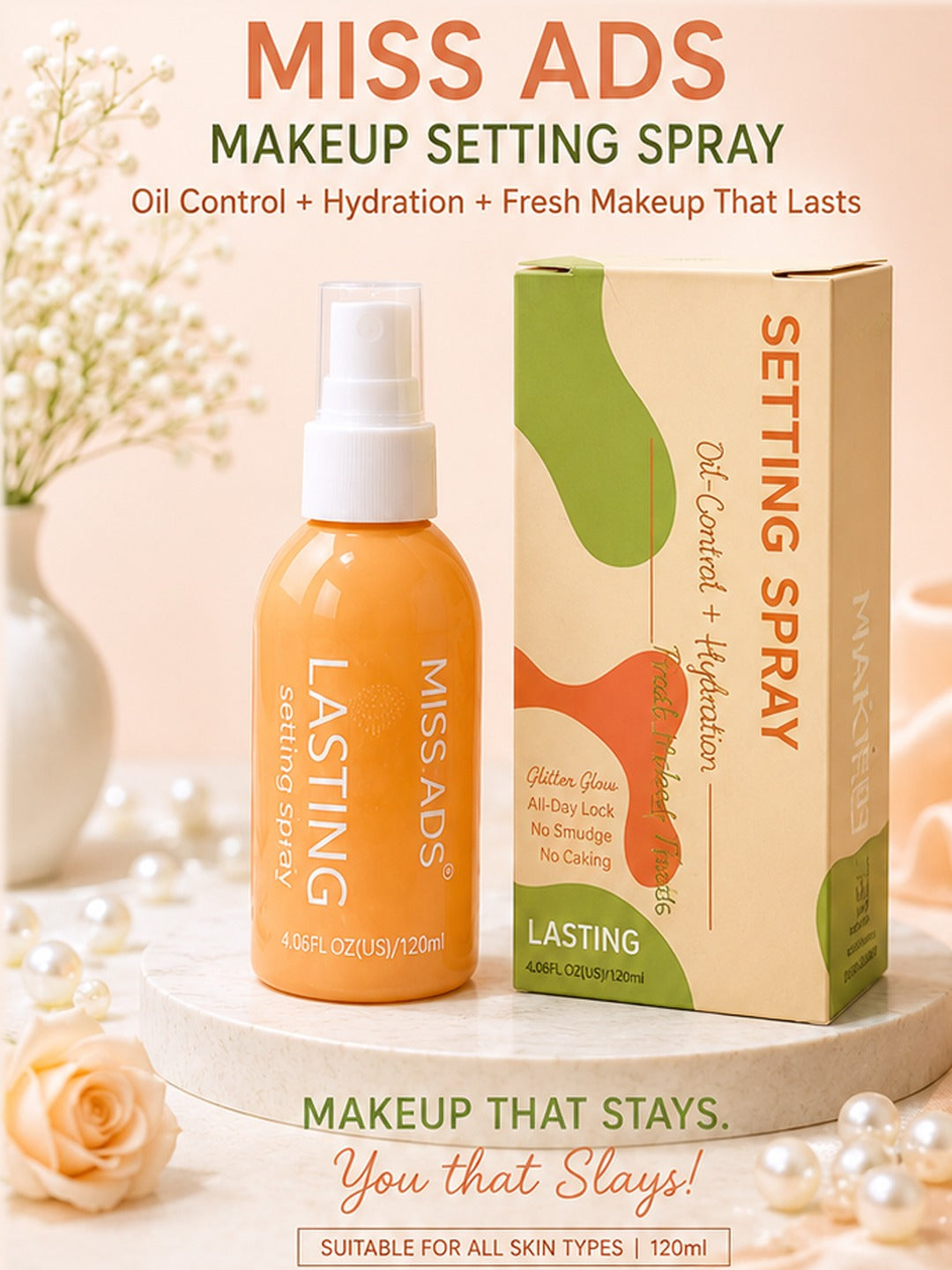 Makeup Setting Spray, Glitter Glow, 120ml | All-Day Lock, No Smudge & No Caking, Oil Control & Hydration, All Skin Types, Lightweight & Comfortable